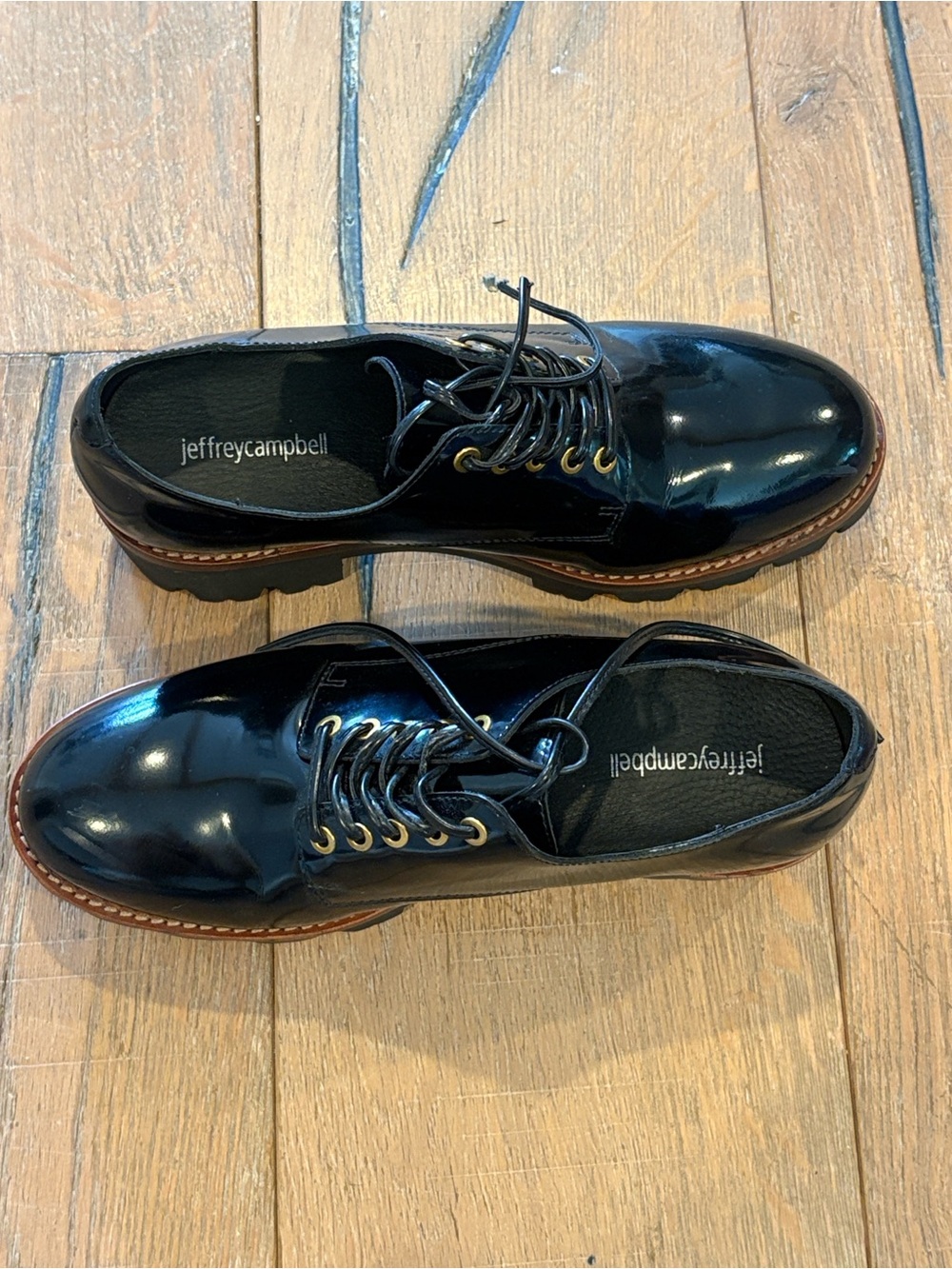 Jeffrey Cambell Black Patent Lace-Up Chunky Sole Oxfords
